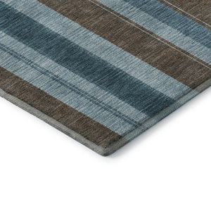HomeRoots 8' X 10' Washable Teal & Brown Striped Area Rug with UV Protection for Stylish, Durable Spaces 709280