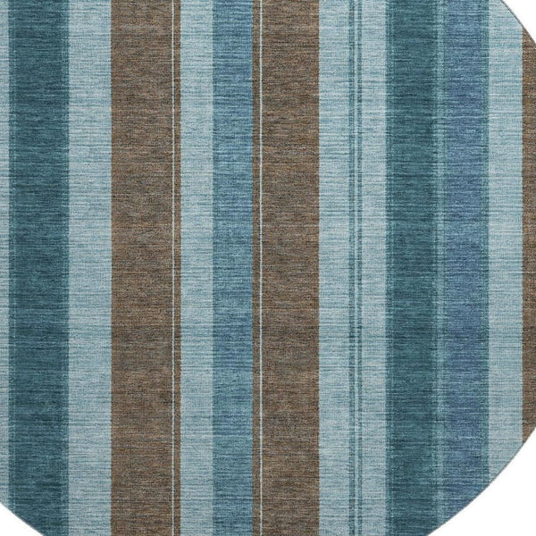 HomeRoots 8' X 10' Washable Teal & Brown Striped Area Rug with UV Protection for Stylish, Durable Spaces 709280