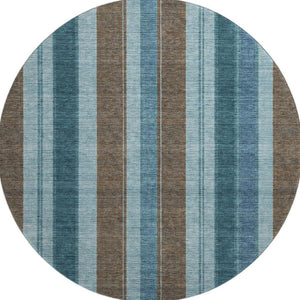 HomeRoots 8' X 10' Washable Teal & Brown Striped Area Rug with UV Protection for Stylish, Durable Spaces 709280