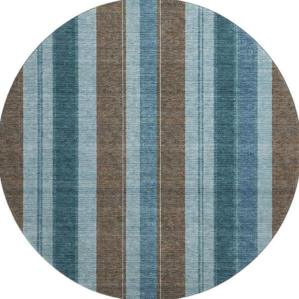 HomeRoots 8' X 10' Washable Teal & Brown Striped Area Rug with UV Protection for Stylish, Durable Spaces 709280