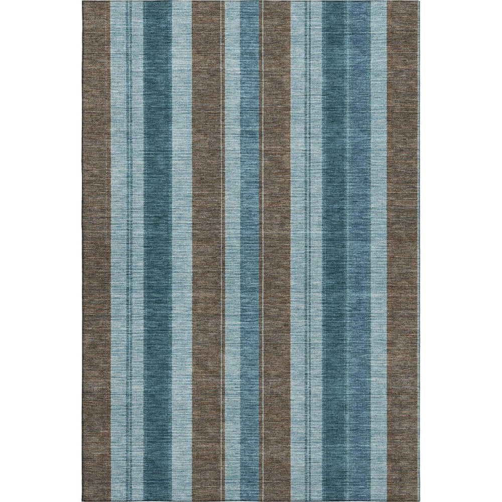 HomeRoots 9' X 12' Teal and Brown Striped Area Rug - Durable, Washable, UV Protected for High-Traffic Spaces 709281