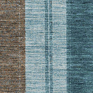HomeRoots 9' X 12' Teal and Brown Striped Area Rug - Durable, Washable, UV Protected for High-Traffic Spaces 709281