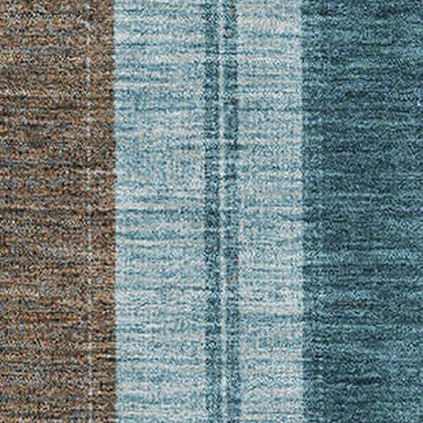 HomeRoots 9' X 12' Teal and Brown Striped Area Rug - Durable, Washable, UV Protected for High-Traffic Spaces 709281