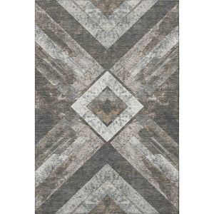 HomeRoots 5' Modern Geometric Washable Area Rug in Brown, Gray & Ivory with UV Protection for Durability 709284