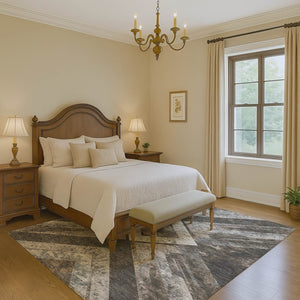 HomeRoots 8' Brown Gray Ivory Geometric Washable Round Rug - Durable, UV Protected, Perfect for High Traffic Areas 709285