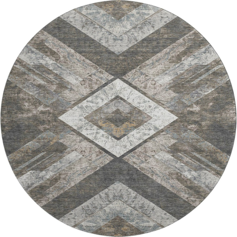 HomeRoots 8' X 10' Geometric Area Rug in Brown, Gray, Ivory – Washable, UV-Resistant, Kid & Pet Friendly! 709286