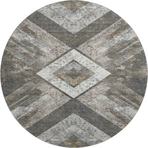 HomeRoots 8' X 10' Geometric Area Rug in Brown, Gray, Ivory – Washable, UV-Resistant, Kid & Pet Friendly! 709286