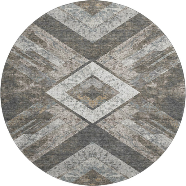 HomeRoots 8' X 10' Geometric Area Rug in Brown, Gray, Ivory – Washable, UV-Resistant, Kid & Pet Friendly! 709286