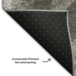 HomeRoots 8' X 10' Geometric Area Rug in Brown, Gray, Ivory – Washable, UV-Resistant, Kid & Pet Friendly! 709286