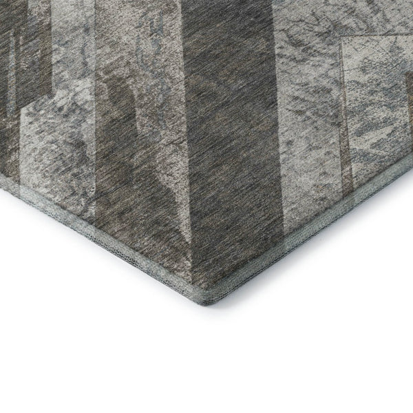 HomeRoots 8' X 10' Geometric Area Rug in Brown, Gray, Ivory – Washable, UV-Resistant, Kid & Pet Friendly! 709286