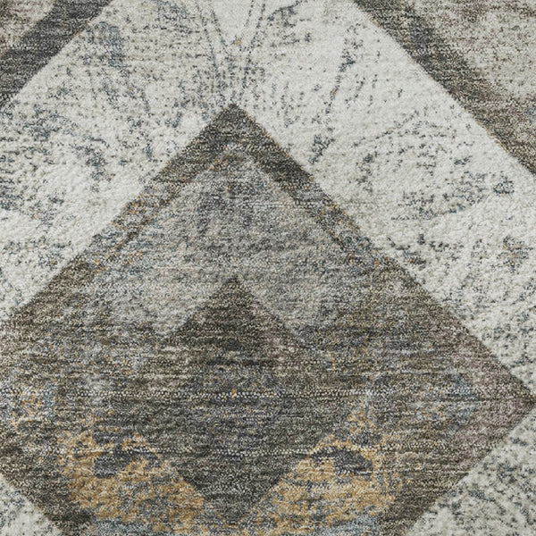 HomeRoots 8' X 10' Geometric Area Rug in Brown, Gray, Ivory – Washable, UV-Resistant, Kid & Pet Friendly! 709286