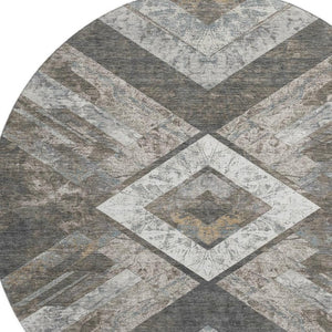 HomeRoots 8' X 10' Geometric Area Rug in Brown, Gray, Ivory – Washable, UV-Resistant, Kid & Pet Friendly! 709286