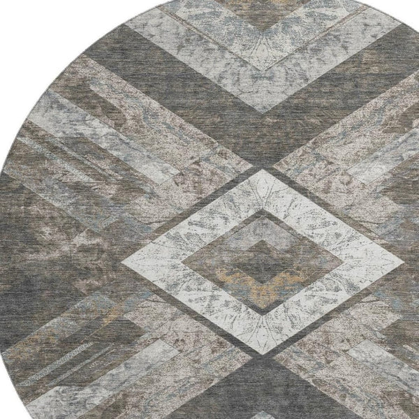 HomeRoots 8' X 10' Geometric Area Rug in Brown, Gray, Ivory – Washable, UV-Resistant, Kid & Pet Friendly! 709286