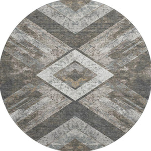 HomeRoots 8' X 10' Geometric Area Rug in Brown, Gray, Ivory – Washable, UV-Resistant, Kid & Pet Friendly! 709286
