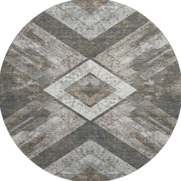 HomeRoots 8' X 10' Geometric Area Rug in Brown, Gray, Ivory – Washable, UV-Resistant, Kid & Pet Friendly! 709286