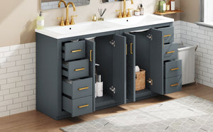 English Elm 60'' Bathroom Vanity Set With Ceramic Sink - Stylish Solid Wood Frame, Soft-Closing Drawers & Doors N710SS00001C