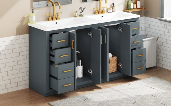 English Elm 60'' Bathroom Vanity Set With Ceramic Sink - Stylish Solid Wood Frame, Soft-Closing Drawers & Doors N710SS00001C