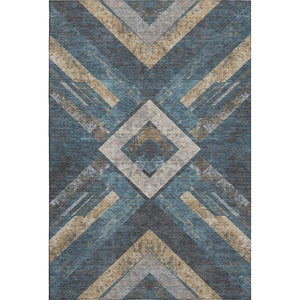 HomeRoots 9' X 12' Stylish Geometric Area Rug in Navy Blue, Brown & Beige - Washable, UV Protected & Durable! 709293