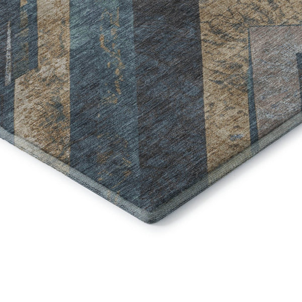 HomeRoots 9' X 12' Stylish Geometric Area Rug in Navy Blue, Brown & Beige - Washable, UV Protected & Durable! 709293