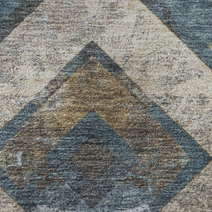 HomeRoots 9' X 12' Stylish Geometric Area Rug in Navy Blue, Brown & Beige - Washable, UV Protected & Durable! 709293