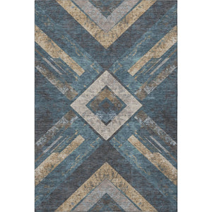 HomeRoots 9' X 12' Stylish Geometric Area Rug in Navy Blue, Brown & Beige - Washable, UV Protected & Durable! 709293
