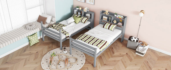 English Elm Twin Over Twin Bunk Bed With Storage Shelves, Safety Guardrails, Ladder & Convertible Design In Grey W504S00213-GIGA