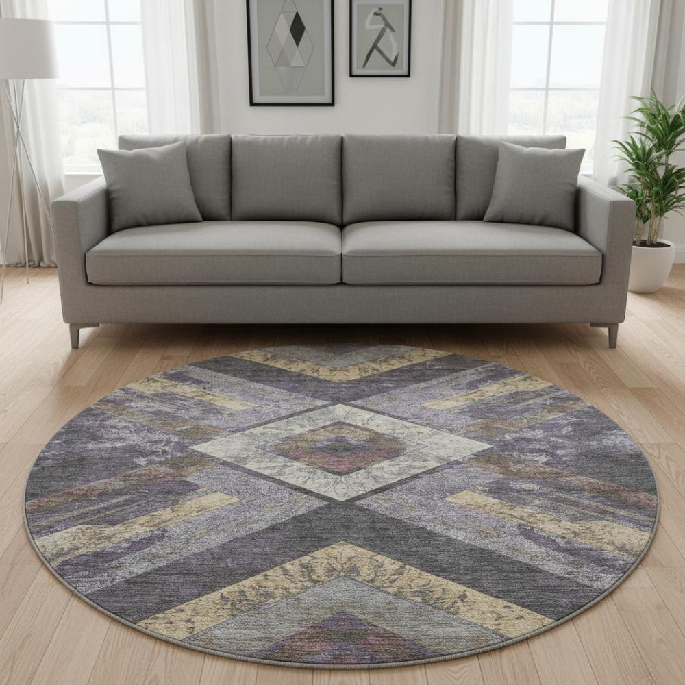 HomeRoots 8' X 10' Stylish Purple Gold Ivory Geometric Washable Area Rug with UV Protection & Easy Care 709298