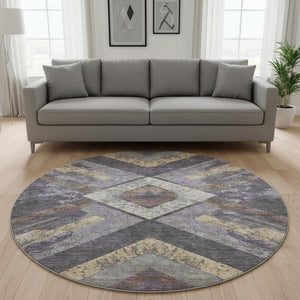 HomeRoots 8' X 10' Stylish Purple Gold Ivory Geometric Washable Area Rug with UV Protection & Easy Care 709298