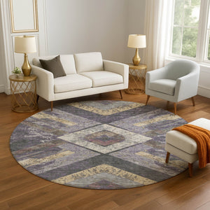 HomeRoots 8' X 10' Stylish Purple Gold Ivory Geometric Washable Area Rug with UV Protection & Easy Care 709298