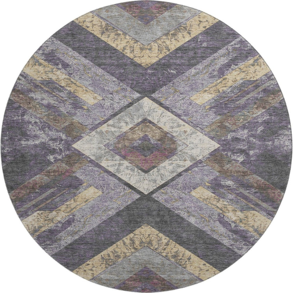 HomeRoots 8' X 10' Stylish Purple Gold Ivory Geometric Washable Area Rug with UV Protection & Easy Care 709298