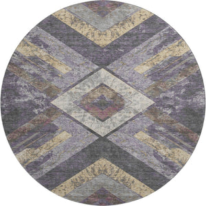 HomeRoots 8' X 10' Stylish Purple Gold Ivory Geometric Washable Area Rug with UV Protection & Easy Care 709298