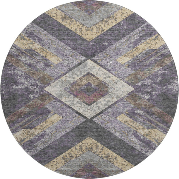HomeRoots 8' X 10' Stylish Purple Gold Ivory Geometric Washable Area Rug with UV Protection & Easy Care 709298