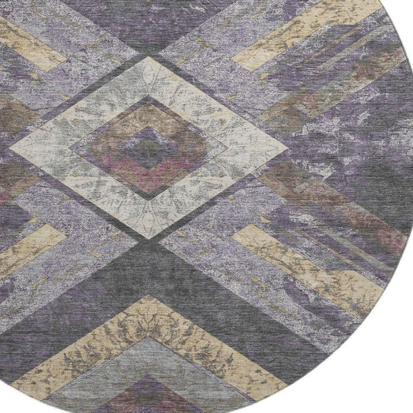 HomeRoots 8' X 10' Stylish Purple Gold Ivory Geometric Washable Area Rug with UV Protection & Easy Care 709298