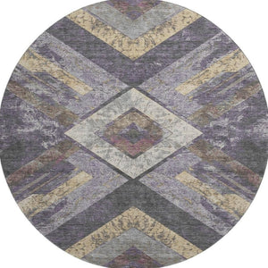 HomeRoots 8' X 10' Stylish Purple Gold Ivory Geometric Washable Area Rug with UV Protection & Easy Care 709298