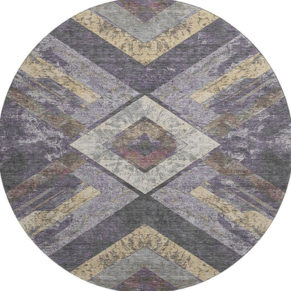 HomeRoots 8' X 10' Stylish Purple Gold Ivory Geometric Washable Area Rug with UV Protection & Easy Care 709298