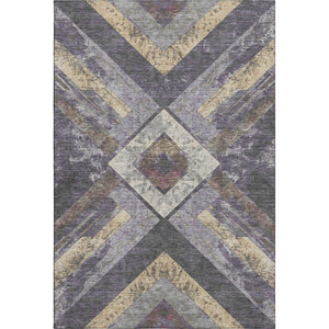 HomeRoots 10' X 14' Geometric Purple Gold Ivory Washable Area Rug - Durable, UV-Protected for Modern Spaces 709300
