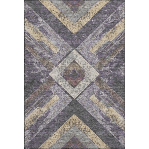 HomeRoots 10' X 14' Geometric Purple Gold Ivory Washable Area Rug - Durable, UV-Protected for Modern Spaces 709300