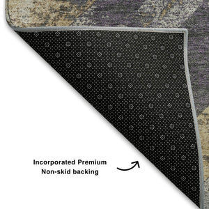 HomeRoots 10' X 14' Geometric Purple Gold Ivory Washable Area Rug - Durable, UV-Protected for Modern Spaces 709300