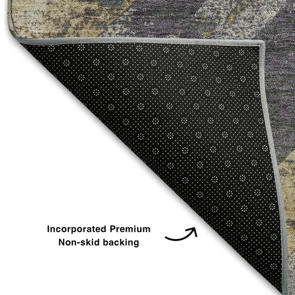 HomeRoots 10' X 14' Geometric Purple Gold Ivory Washable Area Rug - Durable, UV-Protected for Modern Spaces 709300