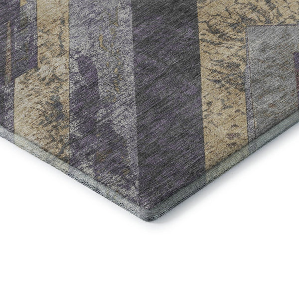 HomeRoots 10' X 14' Geometric Purple Gold Ivory Washable Area Rug - Durable, UV-Protected for Modern Spaces 709300