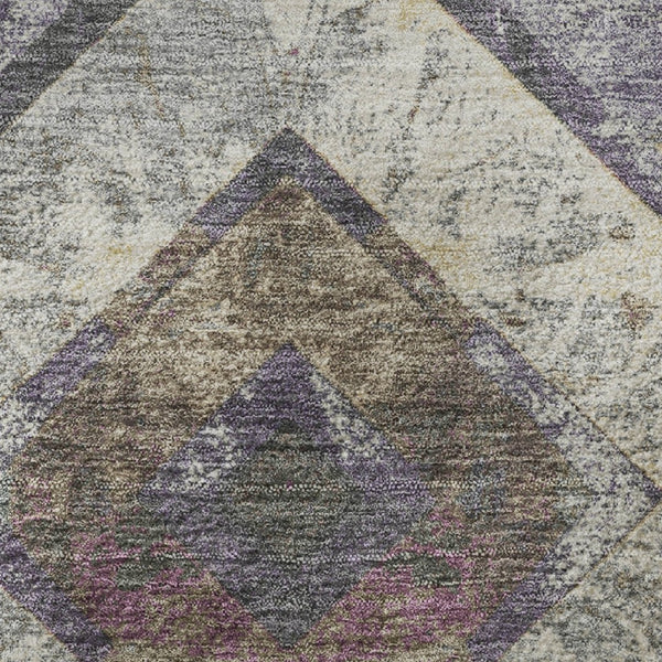 HomeRoots 10' X 14' Geometric Purple Gold Ivory Washable Area Rug - Durable, UV-Protected for Modern Spaces 709300