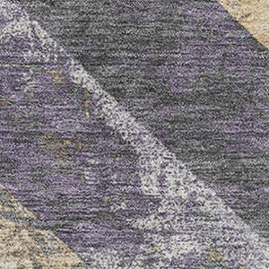 HomeRoots 10' X 14' Geometric Purple Gold Ivory Washable Area Rug - Durable, UV-Protected for Modern Spaces 709300