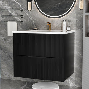 English Elm 24 Compact Bathroom Vanity with Sink — Floor-Standing Stability, Soft-Close Drawers, Large Storage, Durable Finish Matte Black 26.38 L x 22.83 W x 7.87 H W3520S00001