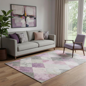 HomeRoots 8' Blush Gray & Silver Geometric Washable Round Rug - UV Protected, Stain-Resistant, Non-Slip Comfort 709303
