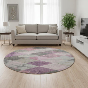 HomeRoots 8' x 10' Blush Gray & Silver Geometric Washable Area Rug with UV Protection for Modern Homes 709304