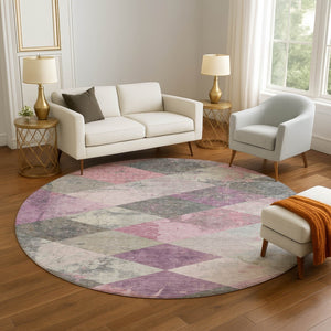 HomeRoots 8' x 10' Blush Gray & Silver Geometric Washable Area Rug with UV Protection for Modern Homes 709304
