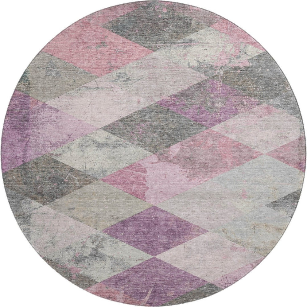 HomeRoots 8' x 10' Blush Gray & Silver Geometric Washable Area Rug with UV Protection for Modern Homes 709304