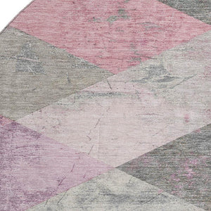 HomeRoots 8' x 10' Blush Gray & Silver Geometric Washable Area Rug with UV Protection for Modern Homes 709304