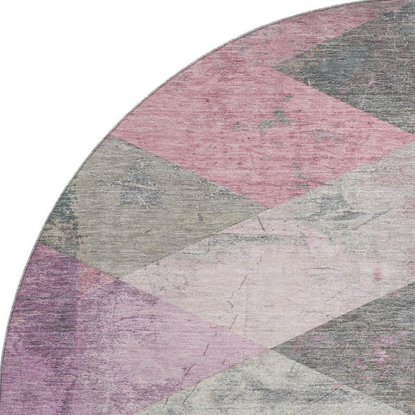 HomeRoots 8' x 10' Blush Gray & Silver Geometric Washable Area Rug with UV Protection for Modern Homes 709304
