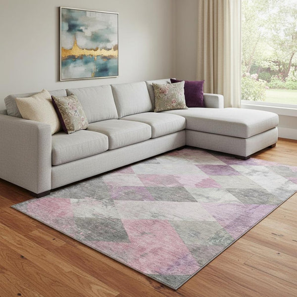 HomeRoots 9' X 12' Blush Gray & Silver Geometric Area Rug - Washable, Stain Resistant, UV Protected, Non-Slip 709305